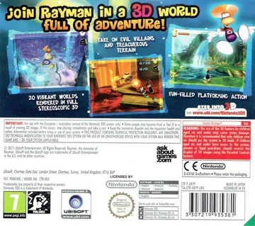 Rayman 3D (Usa) box cover back